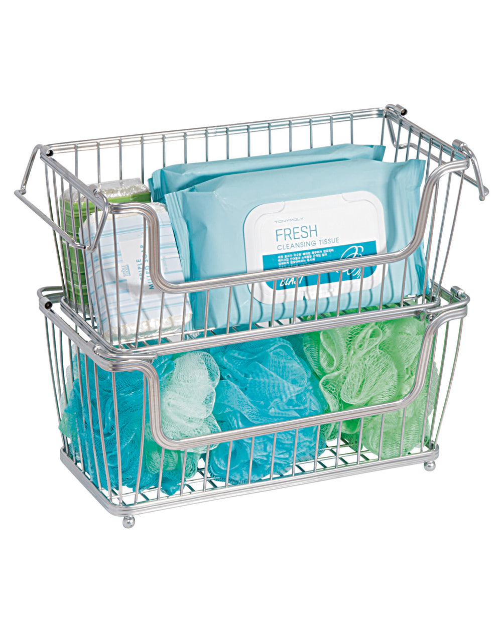 Interdesign York Lyra 12 inch Open Basket Silver Set of 2