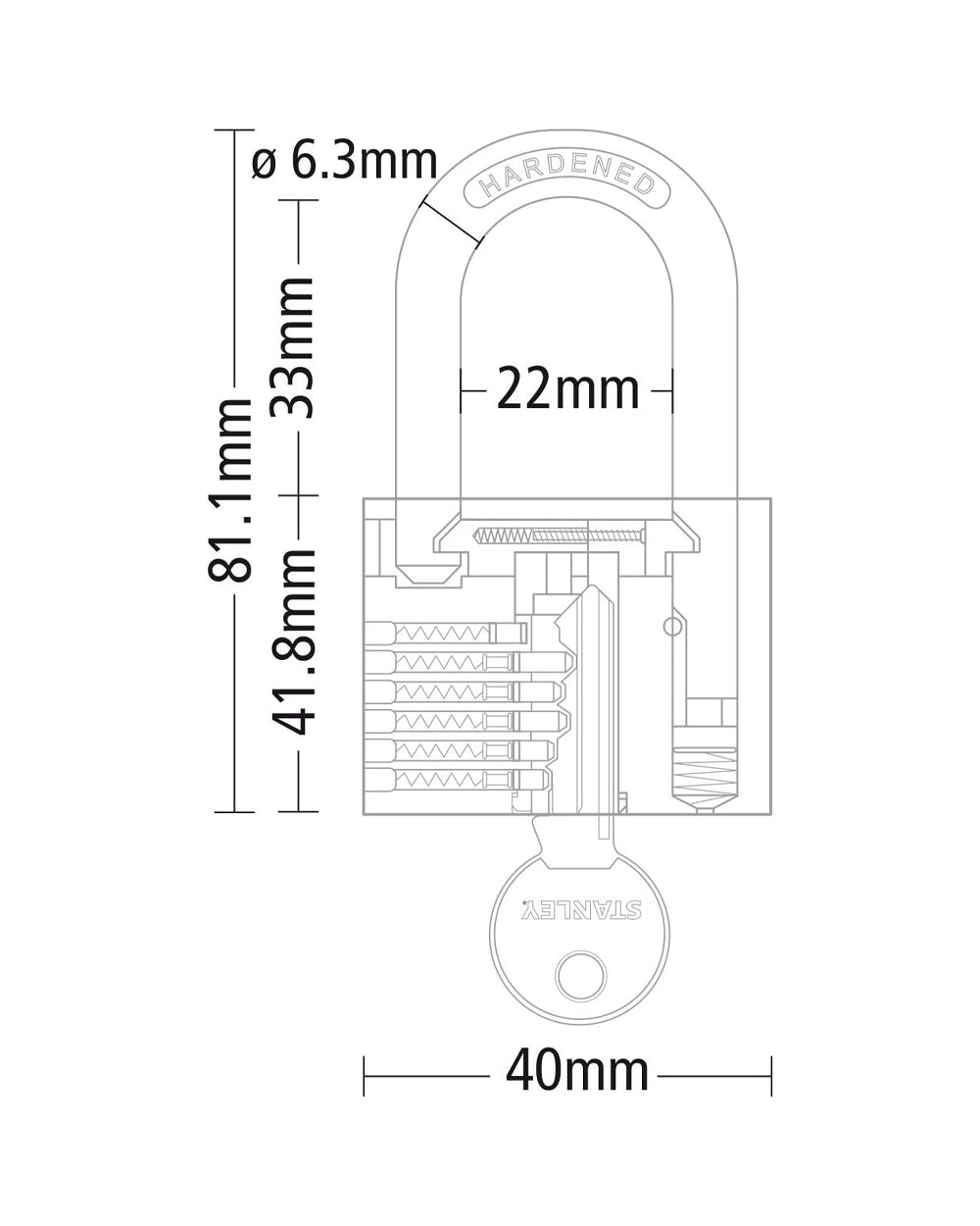 Stanley Brass Padlock 40mm long Shackle 3 Keys