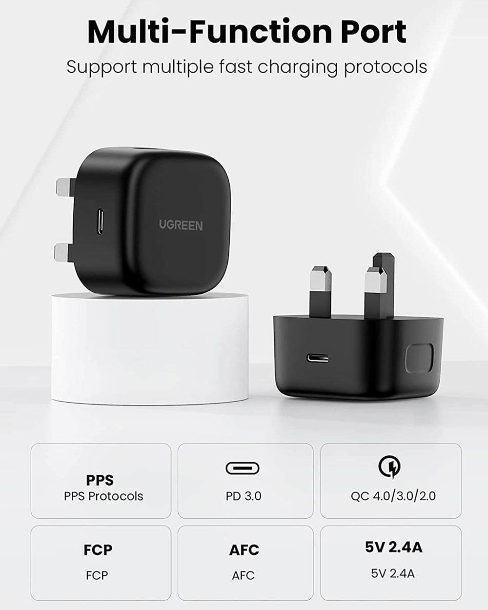 UGREEN 25W PD USB-C Fast Charger UK With C to C Cable 2 Meter Black