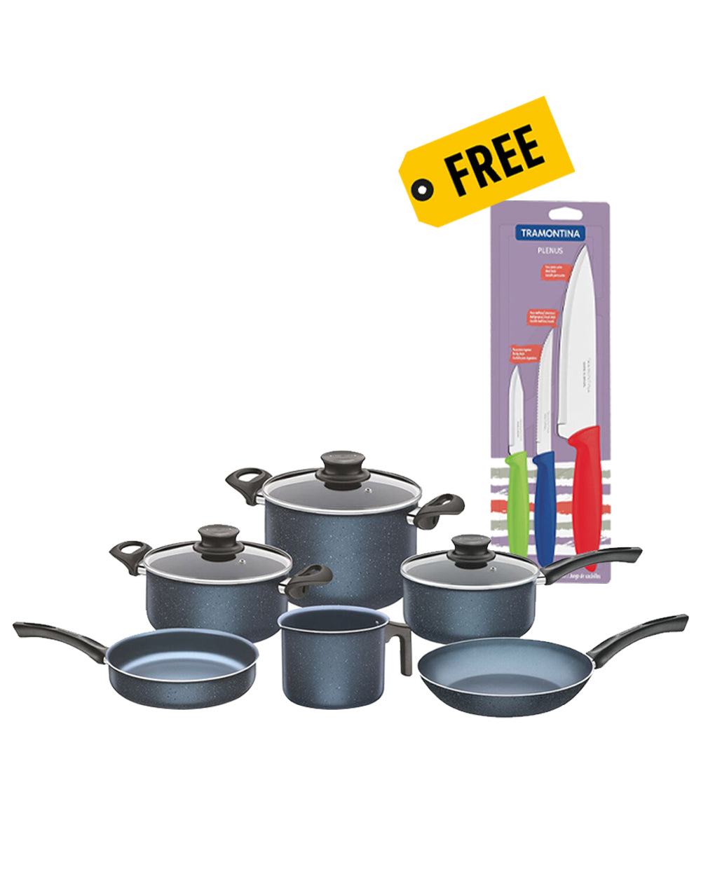 Tramontina Paris Blue Aluminum Cookware 9 Pieces Set with Free Knife Set