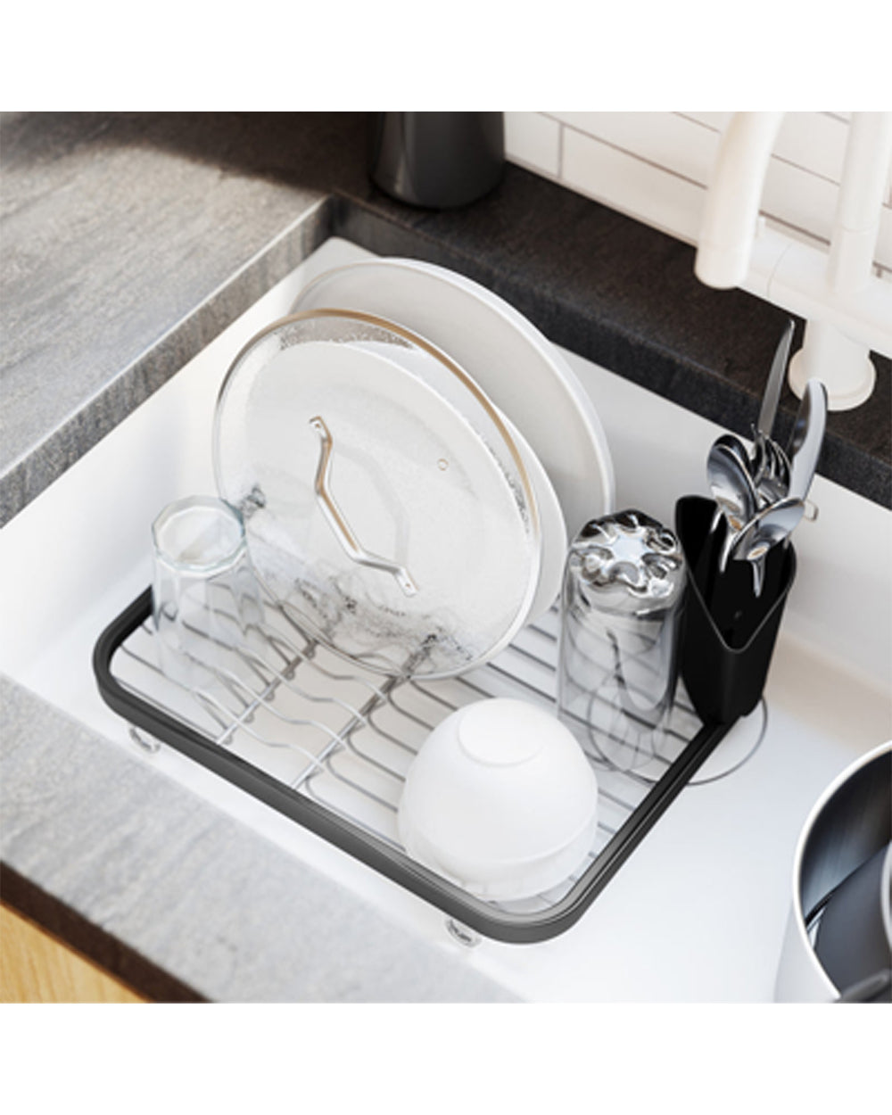 Umbra Sinkin Dish Rack Smoke Nickel