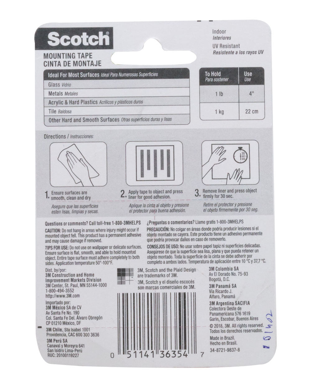 Scotch Clear Mounting Tape 1 inch x 5 Feet