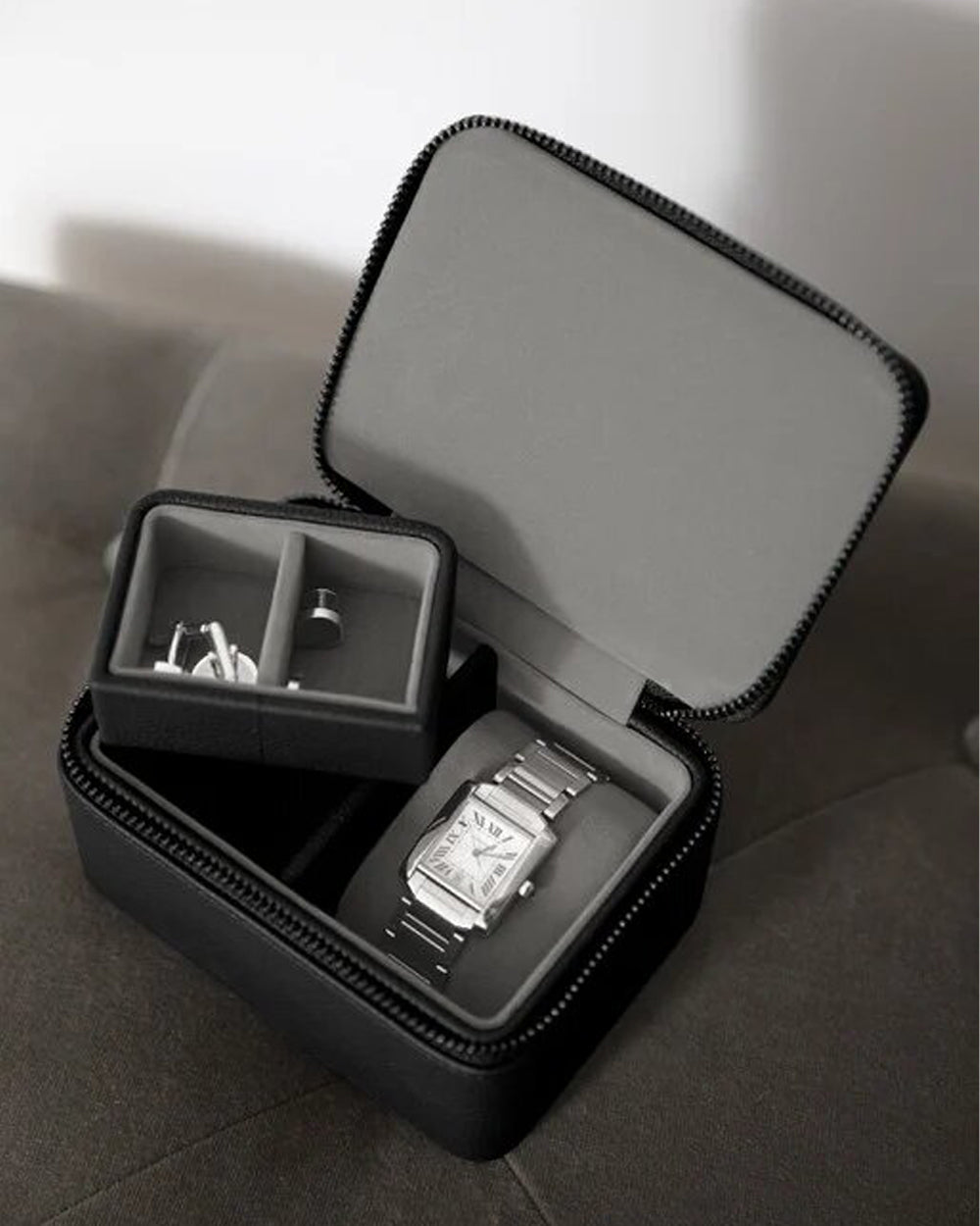 Stackers Pebble Black Watch & Cufflink Box Black
