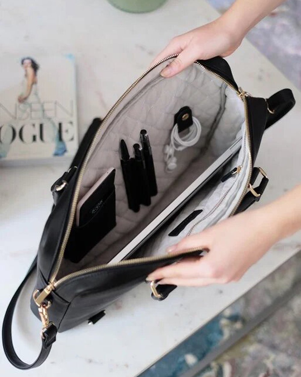 Stackers Laptop Bag Black Saffiano