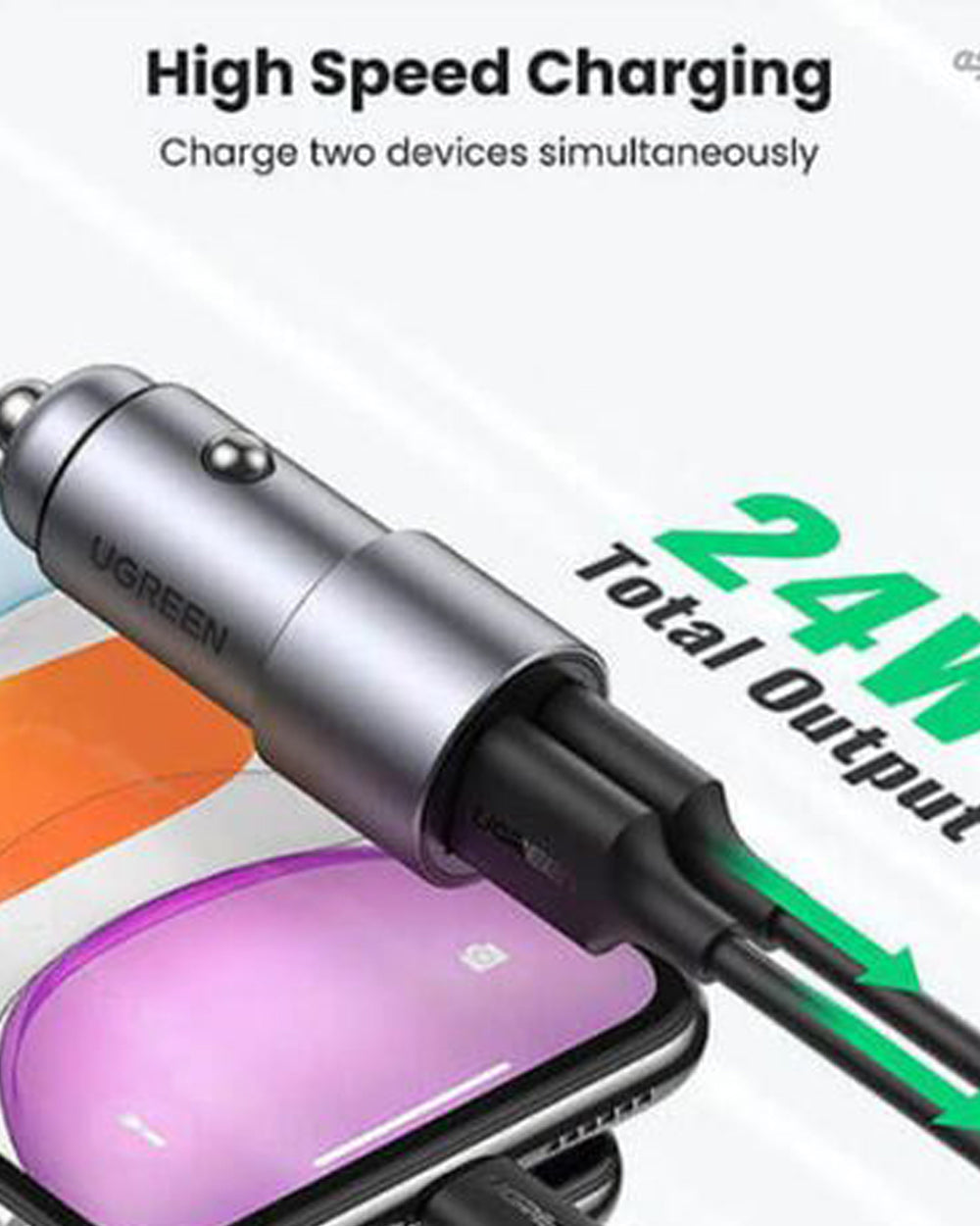 UGREEN Dual USB-A 24W Aluminum Case Car Charger Silver