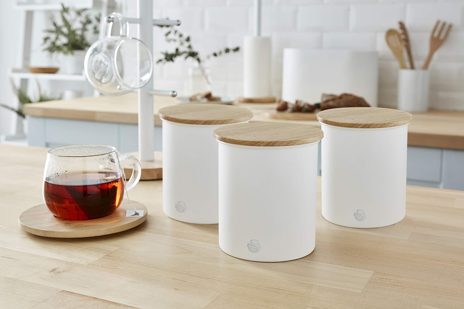 Swan Canisters Set of 3 Slate Cotton White