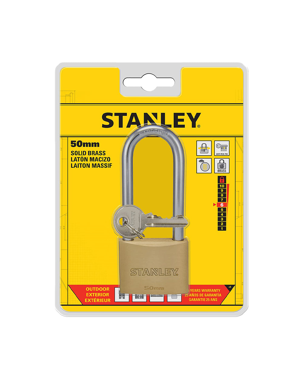 Stanley Brass Padlock 50mm Standard Shackle