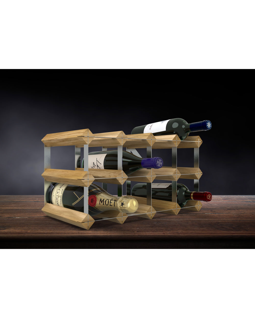 RTA Galvanized Steel & Light Oak Assembled 12 Bottel Wine Rack