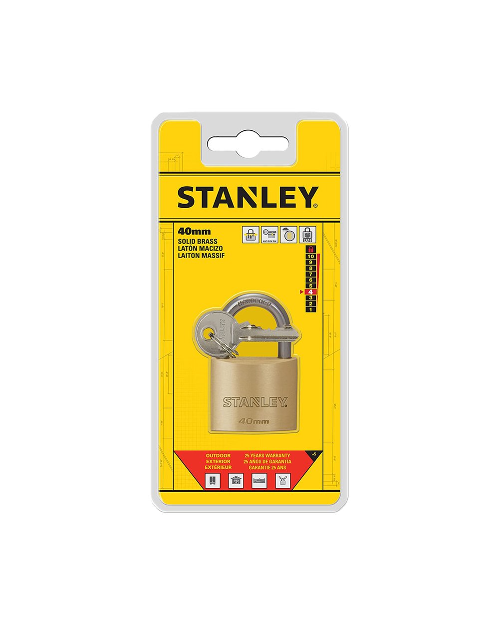 Stanley Brass Padlock 40mm Standard Shackle