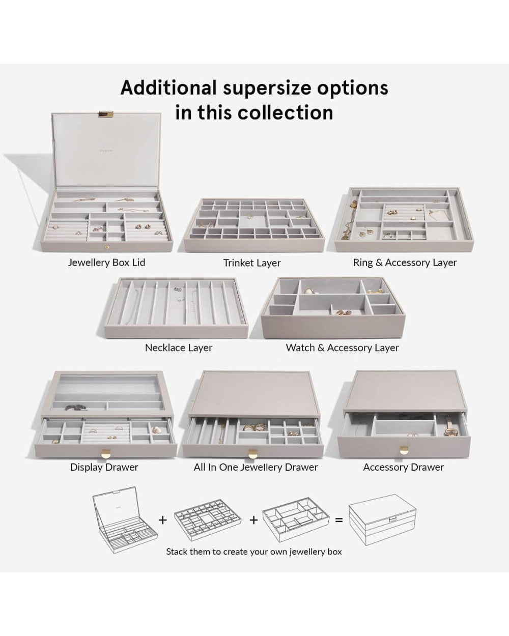 Stackers Taupe Supersize Section Jewellery Box with Lid