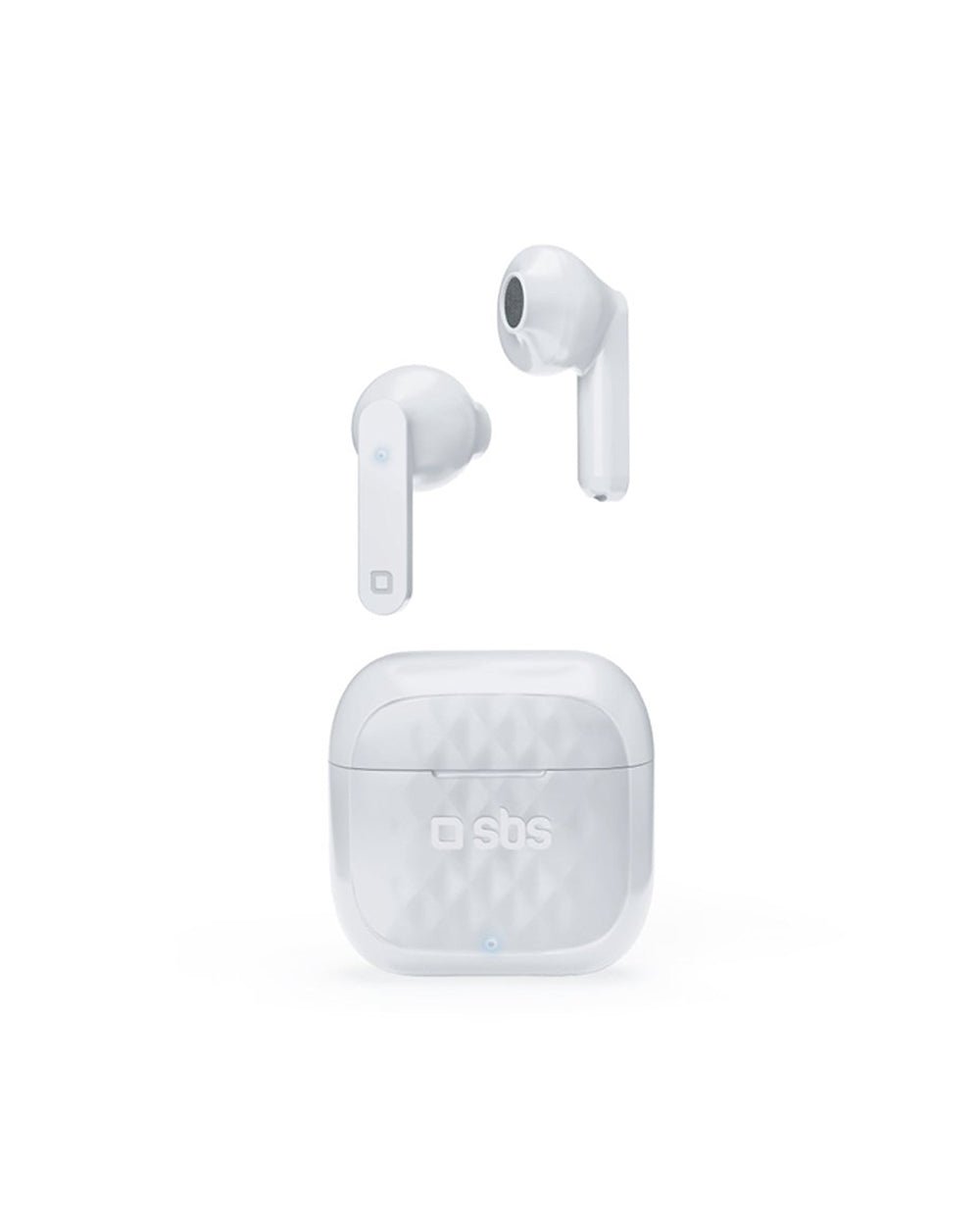 SBS Stereo Wireless Earphones 200 Mah Charging Base Touch Controls & Microphone White