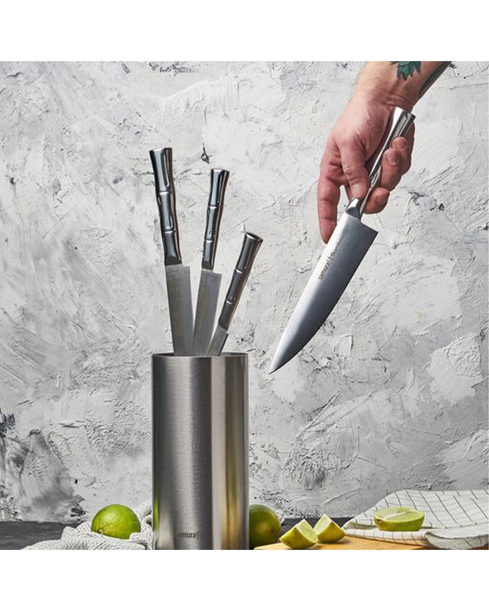 Samura Bamboo Knife Block with 4 Kitchen Knives Set
