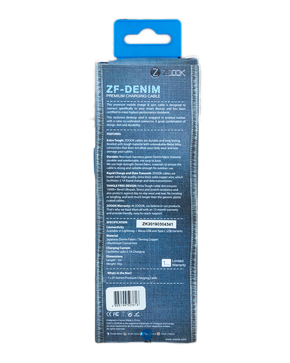 Zoook Lightning Cable Denim 1.2m