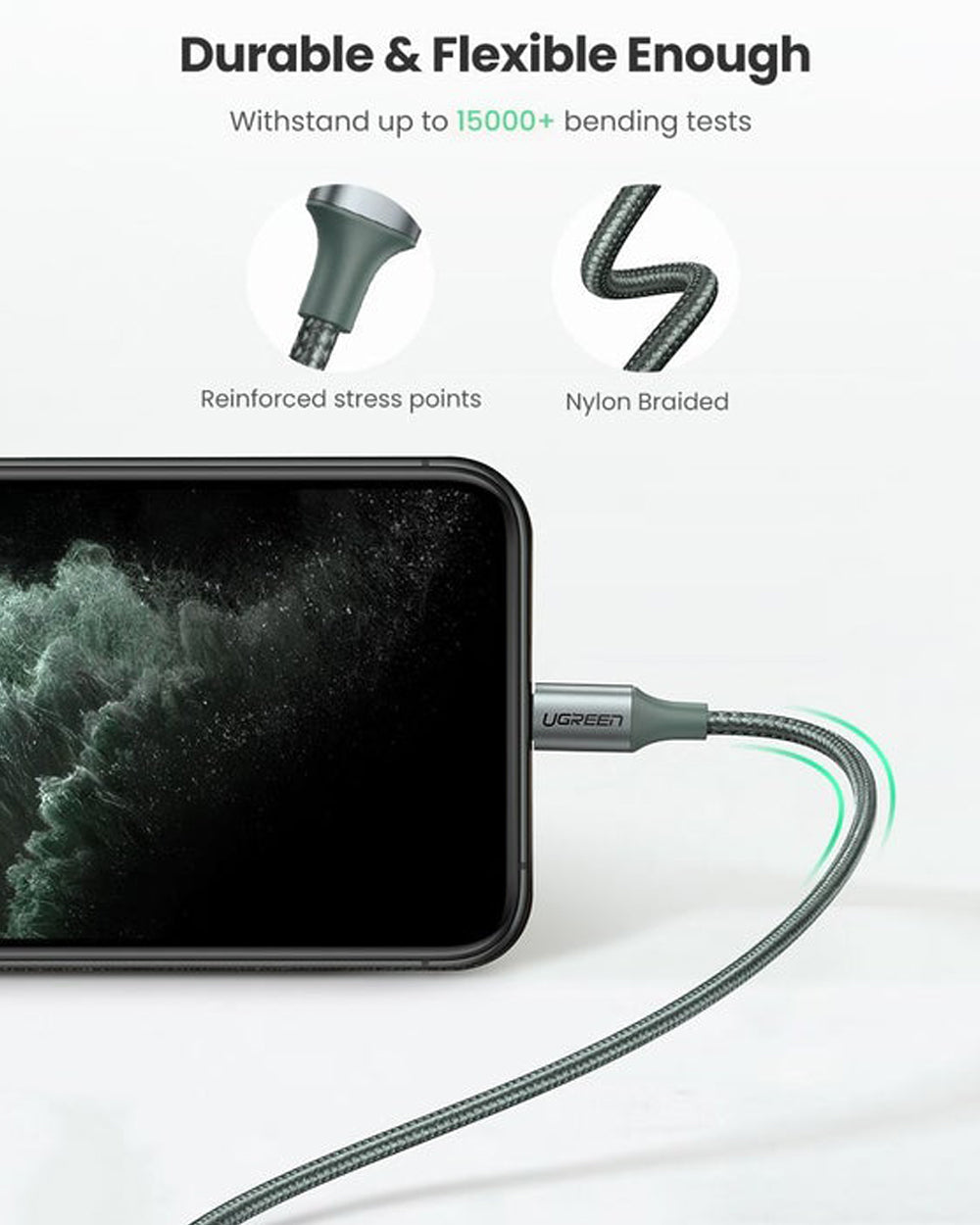 UGREEN USB-C to Lightning MFI Cable Nylon Braided 3A PD Fast Charging 1 Meter Black