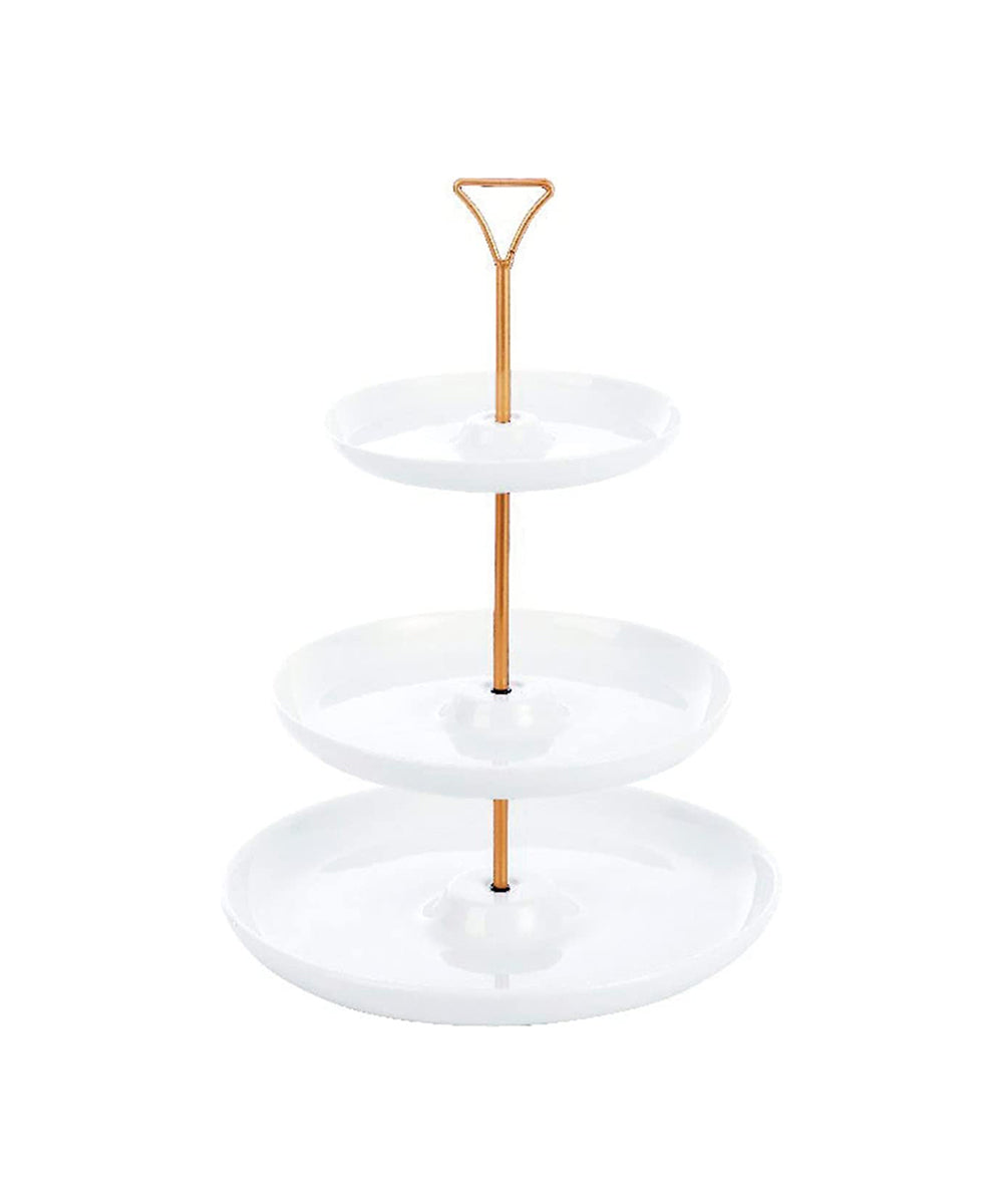 Shallow 3 Tier Round Plate with Gold Stand 7 inch, 9 inch & 11 inch