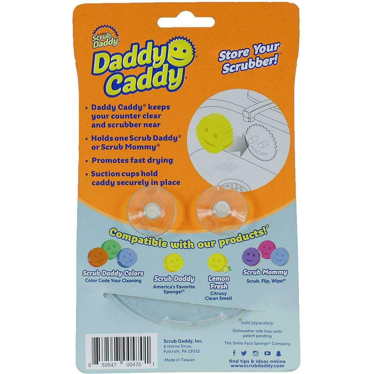 Scrub Daddy Caddy Smiley Face Sponge Holder, With Suction Cups And Smart Storage