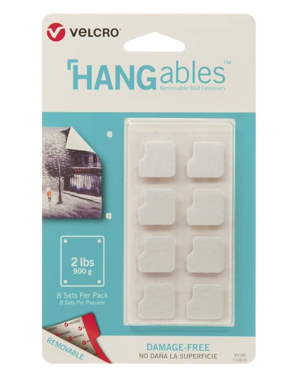 VELCRO HANGables Removable Wall Fasteners Squares 8 Count White