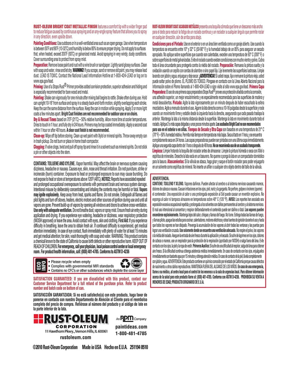 RustOleum Stops Rust Bright Coat Spray Paint 11Oz Metallic Copper
