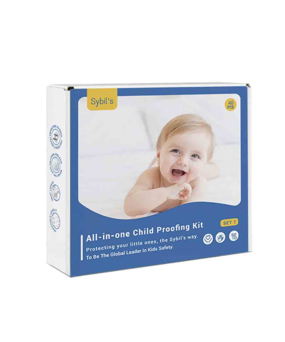 Sybils Childproofing 40pcs Home Safety Kit | 6 x Adjustable Latches | 10 x Corner Guards | 16 x Socket Covers | 8 x Switch Locks | Home Safeguarding and Baby Proofing | Ideal Gift For Newborns (Safety Kit 1)