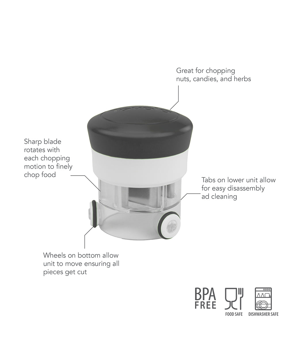 Tovolo Chop & Spin Mini Chopper Charcoal