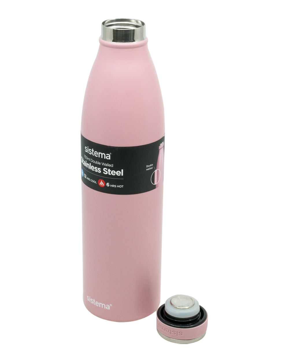 Sistema Stainless Steel Water Bottle Pink 750ML