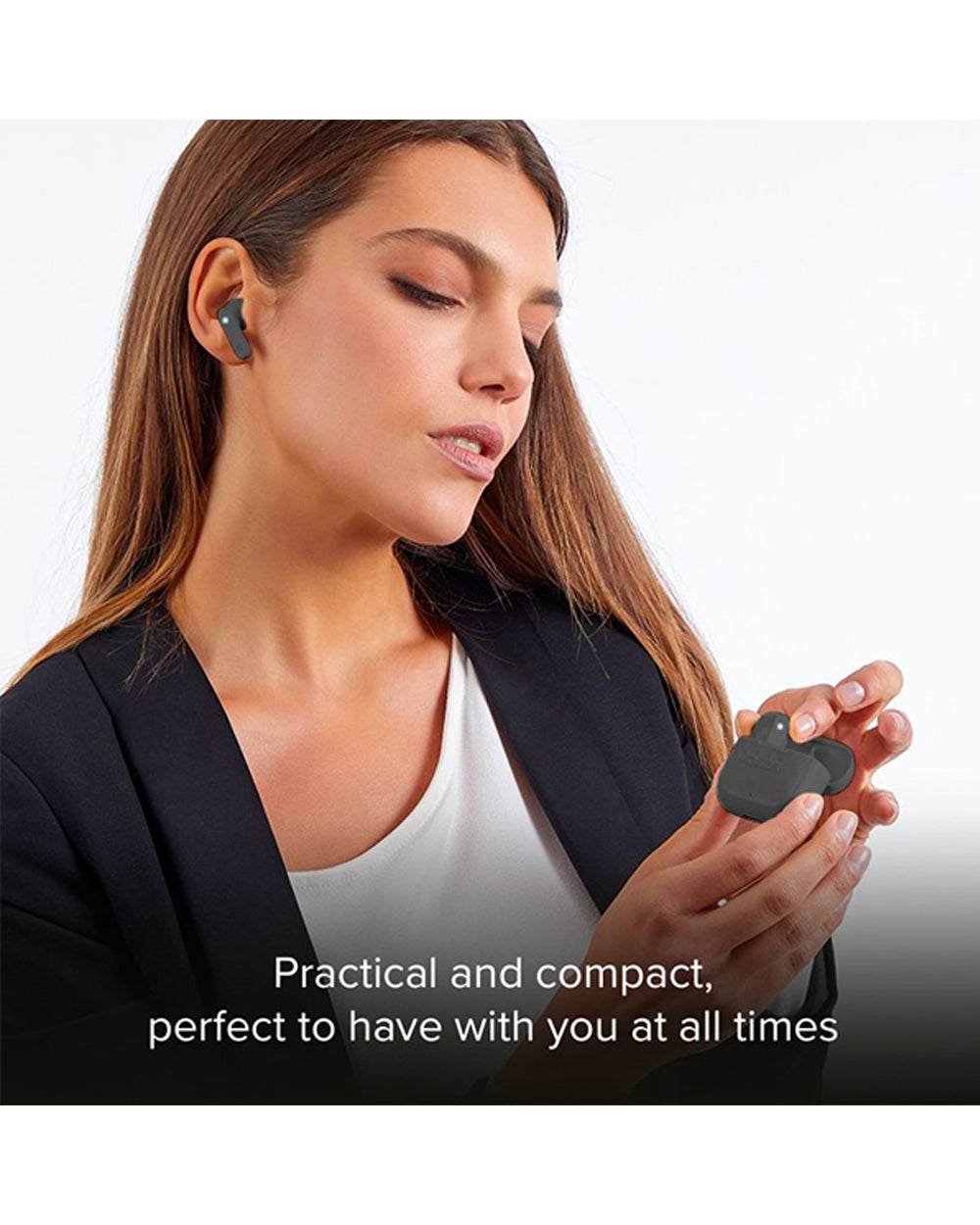 SBS Stereo Wireless Earphones 200 Mah Charging Base Touch Controls & Microphone Black