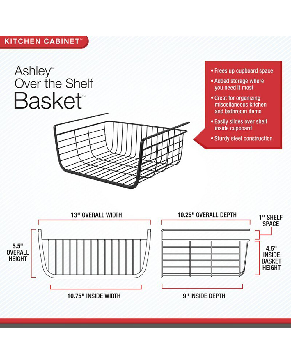 Spectrum Ashley Over the Shelf Basket Satin Nickel Small