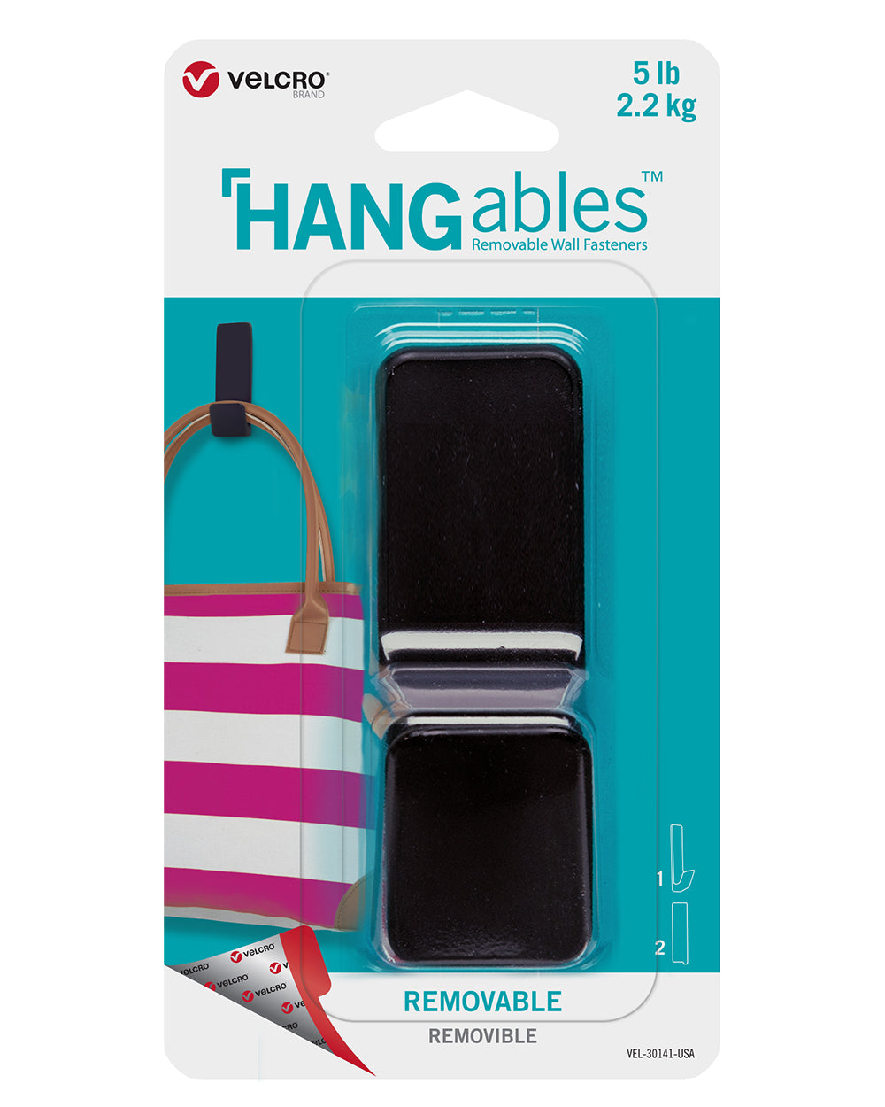 VELCRO HANGables Large Removable Wall Hook 1 Count Black