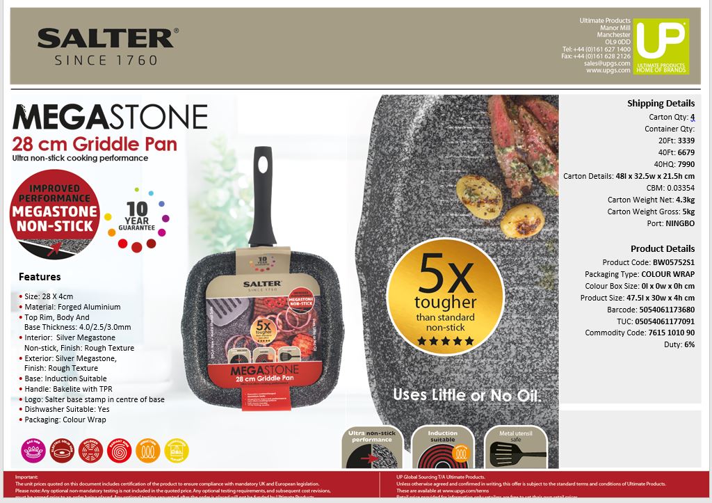 Salter Megastone Griddle Pan Silver 28cm