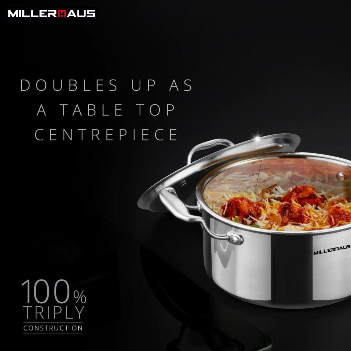Millerhaus Triply Casserole With Lid 30 cm