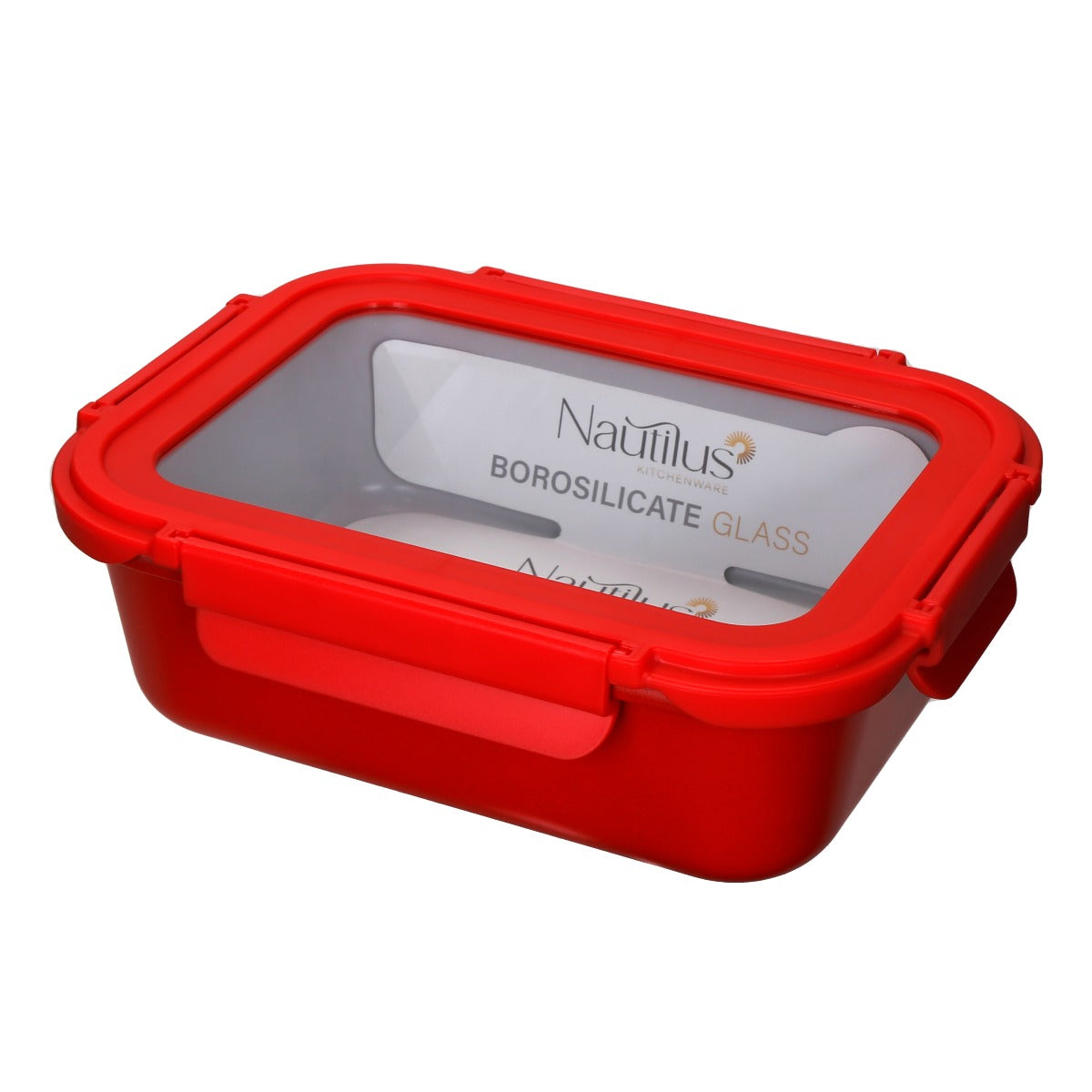 Nautilus Red Color Rectangle Borosilicate Glass Container With Glass LID