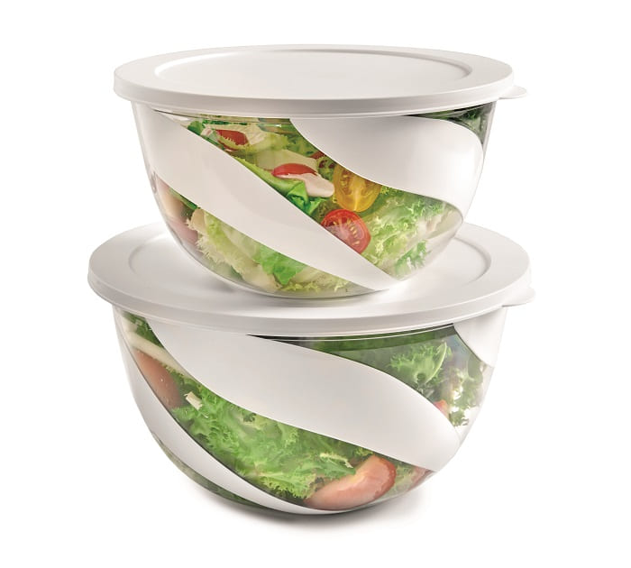 Snips 2 Pieces Salad Bowl 5 Liter and 3 Liter With lids 2 in 1 Set White