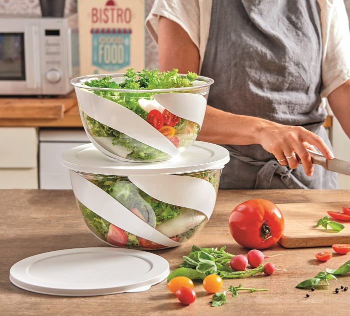 Snips 2 Pieces Salad Bowl 5 Liter and 3 Liter With lids 2 in 1 Set White