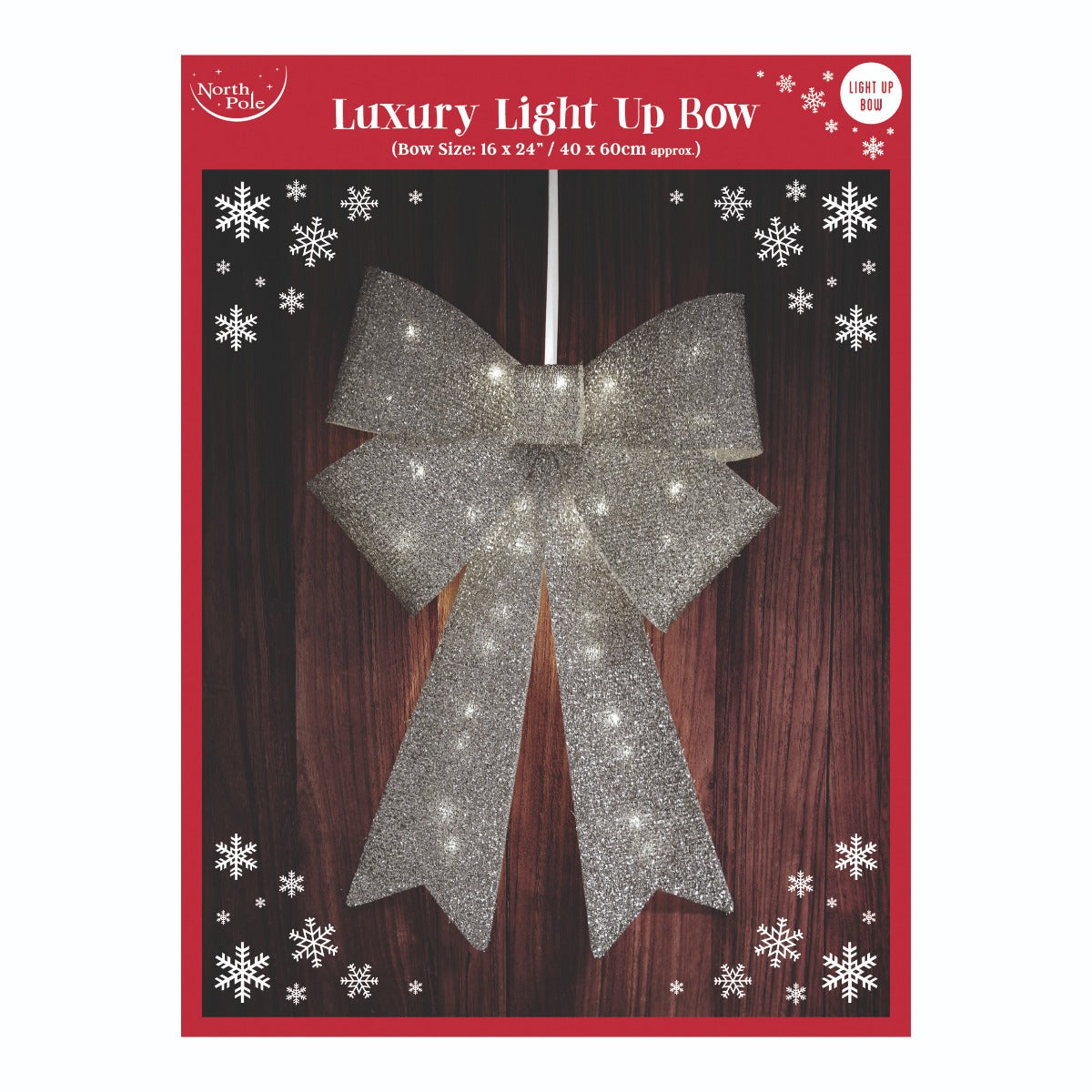 Eurowrap 16 X 24" Sliver Light Up Led Xmas Bow